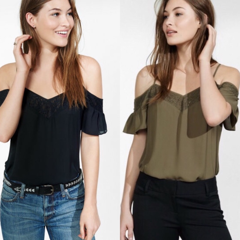Express Lace Trim Cold Shoulder Cami in Black